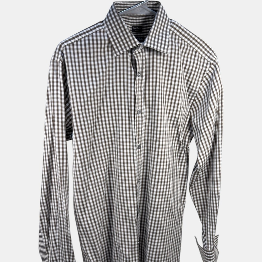Paul Smith Button Down Shirt 15 38 Mens Gingham Two Fold Cotton Brown